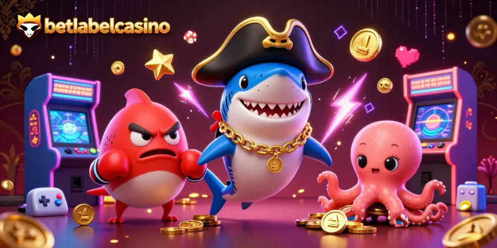 Experience thrilling games at betlabelcasino with vibrant 3D characters and casino-themed elements.