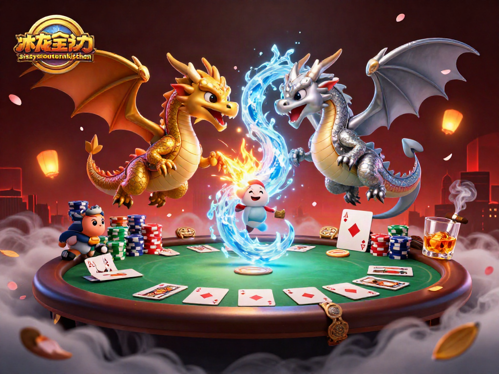 Experience the thrilling action at sissyssouthernkitchen with twin dragons unleashing fire and ice amidst poker excitement.