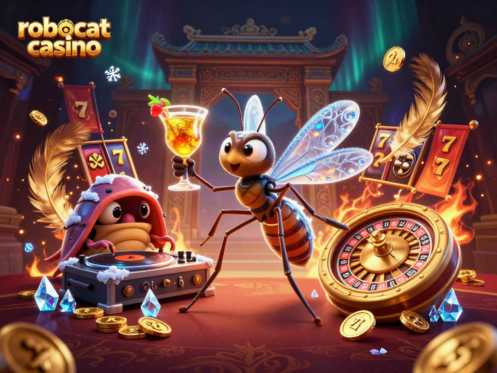 Experience the excitement at robocat casino with vibrant 3D characters and casino elements.